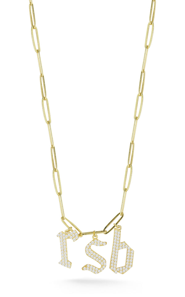 Gothic Pavé Initial Link Necklace - Sphera Milano