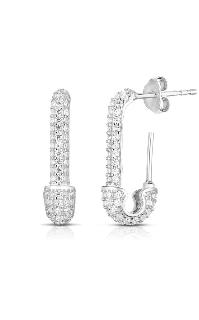 CZ Pavé Safety Pin Drop Stud Earring - Sphera Milano