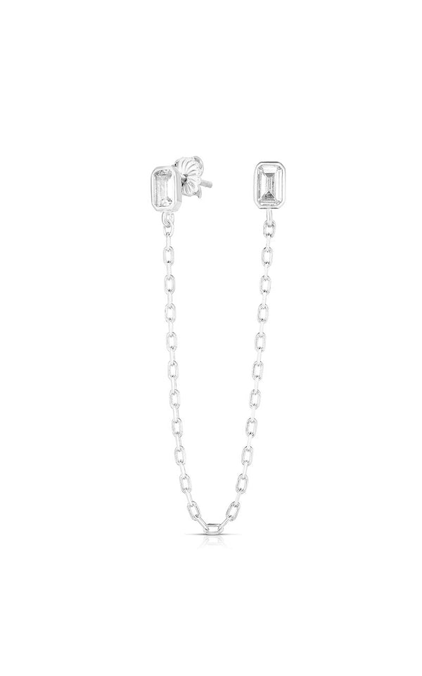 CZ Emerald Cut Chain Stud Earring - Sphera Milano